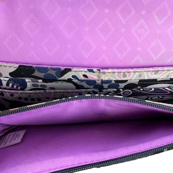 Vera Bradley Navy Purple Womens Quilted Floral Wallet Wristlet Coin Purse Bag - Picture 14 of 16